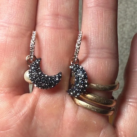 Swarovski Navy and Gold Crescent Earrings - Picture 7 of 10